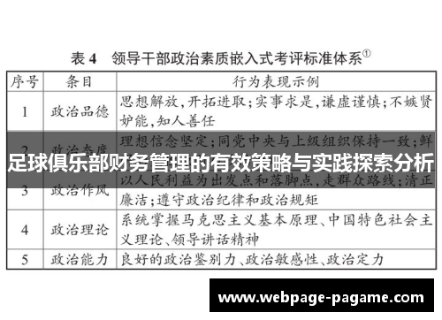 足球俱乐部财务管理的有效策略与实践探索分析 足球俱乐部财务管理的有效策略与实践探索分析
